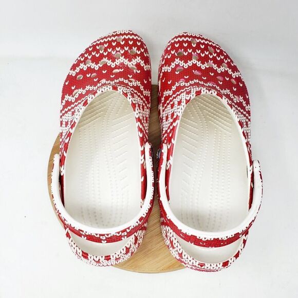 Crocs Holiday Clog Shoes Mens 12 Red White‎ Knit Ugly Christmas Sweater - Picture 8 of 13